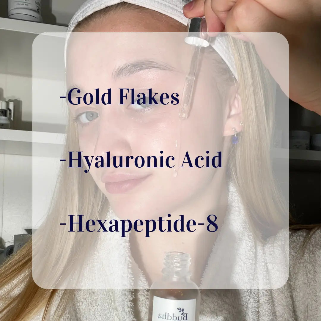 Contains, 24k Gold Flakes, Hyaluronic Acid, Hexapeptide-8