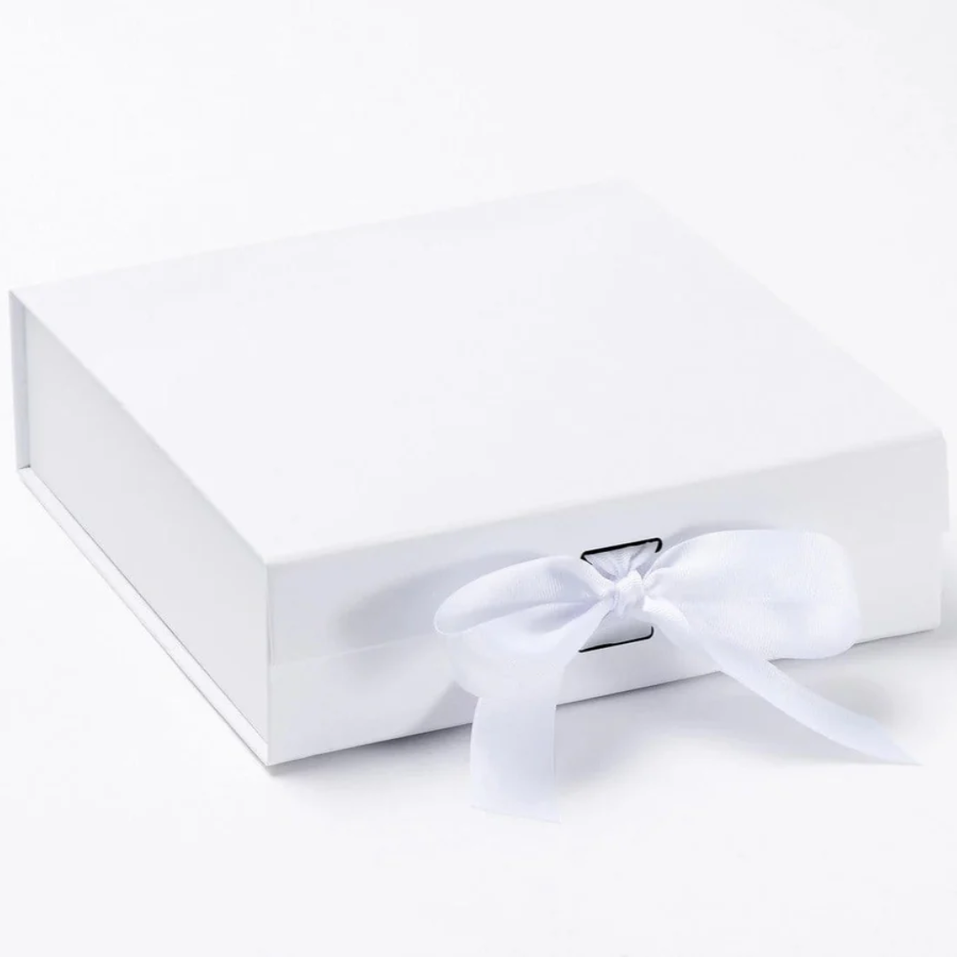 own label skincare white ribbon box