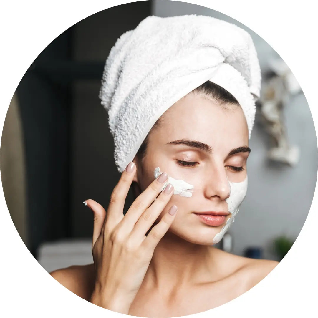 woman applying an own branded face mask