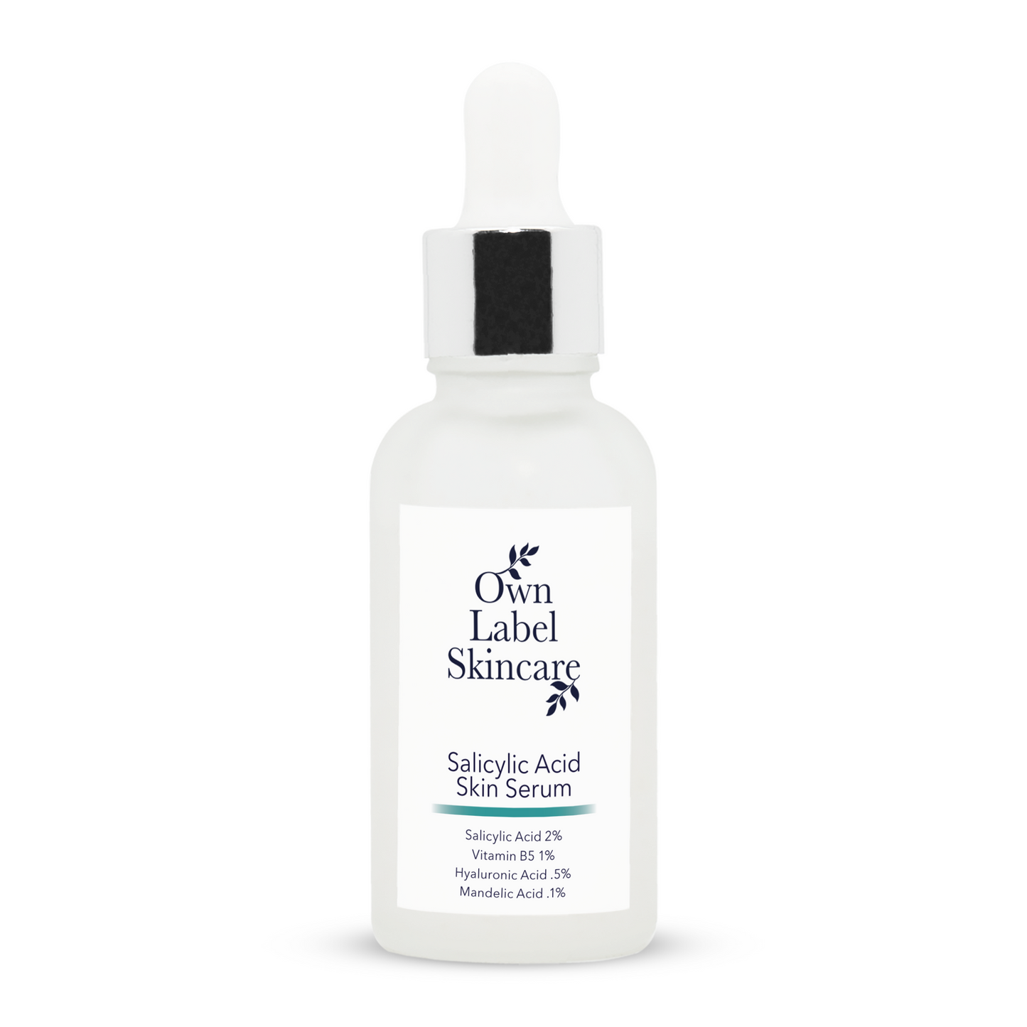 salicylic acid serum on a blank white background bottle , reduces skin breakouts and helps improve the skin to leave it with a smoother and clearer complexion| own label skincare