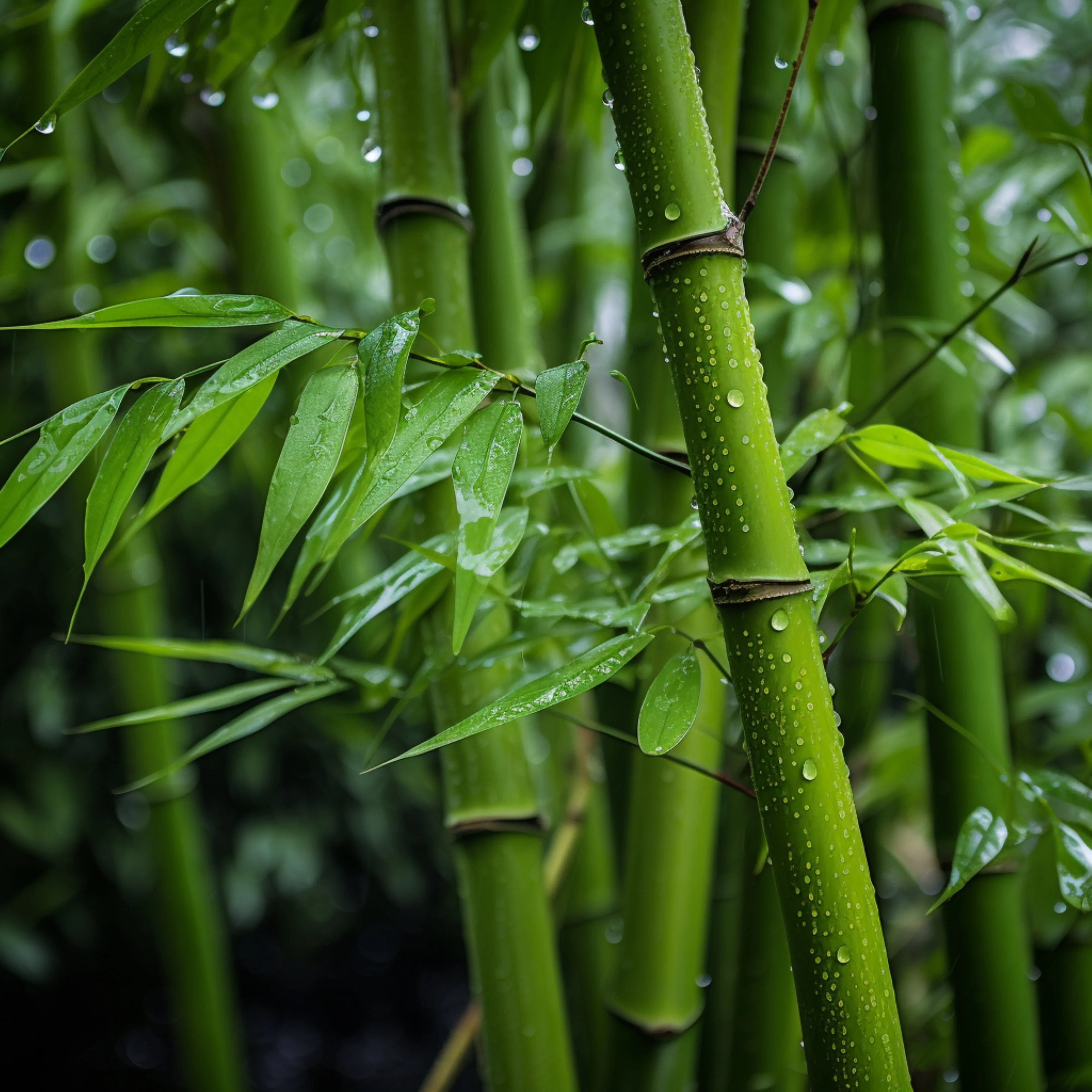 green-bamboo-tree with water droplets