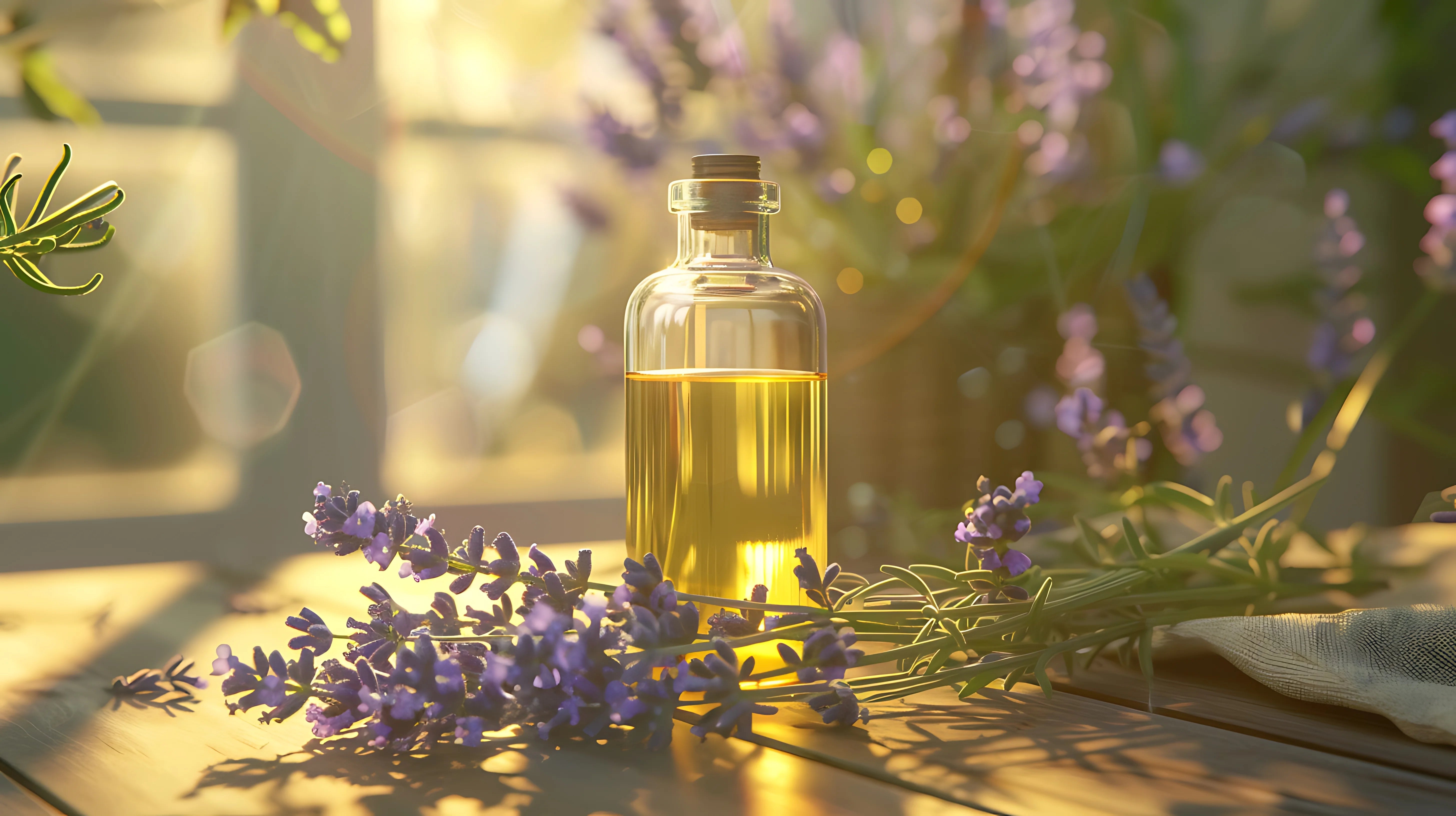 Lavender-essential-oil-bottle-displayed-with-fresh-lavender