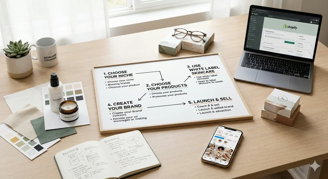 desk showing HOW TO START A SKINCARE BRAND UK