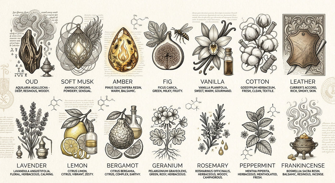 some of the scents and fragrances we use as a pencil sketch