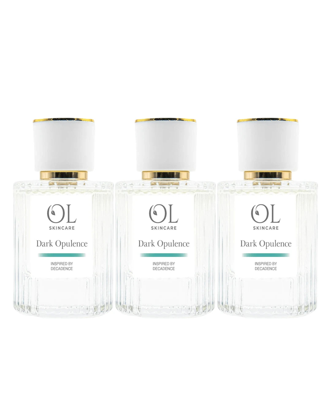 Three bottles of OL Skincare Dark Opulence on a white background
