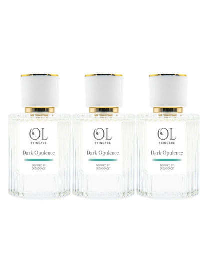 Three bottles of OL Skincare Dark Opulence on a white background