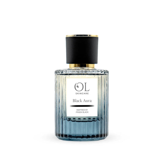 Afterhsave bottle labeled 'Black Aura' by OL Skincare on a white background