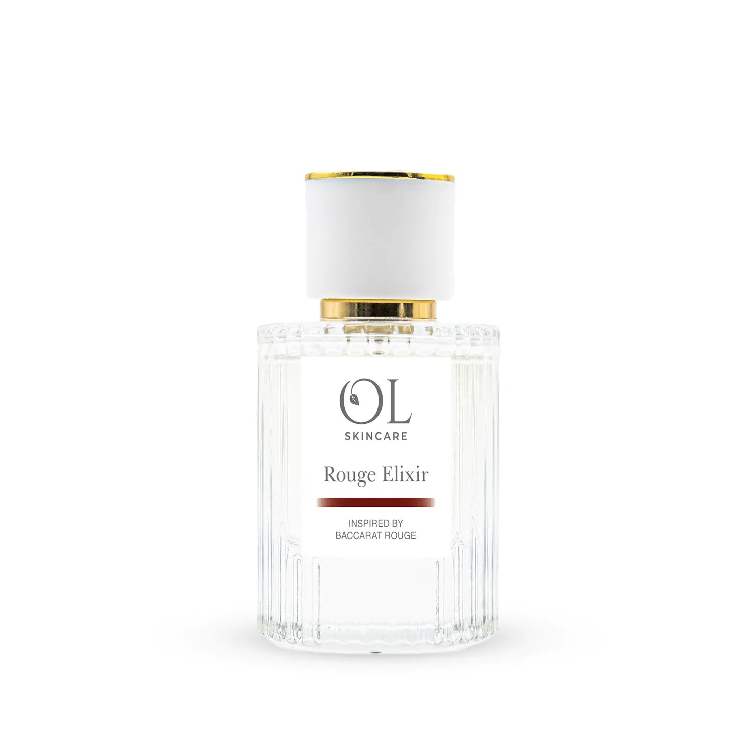 Skincare bottle labeled 'OL Skincare Rouge Elixir' on a white background