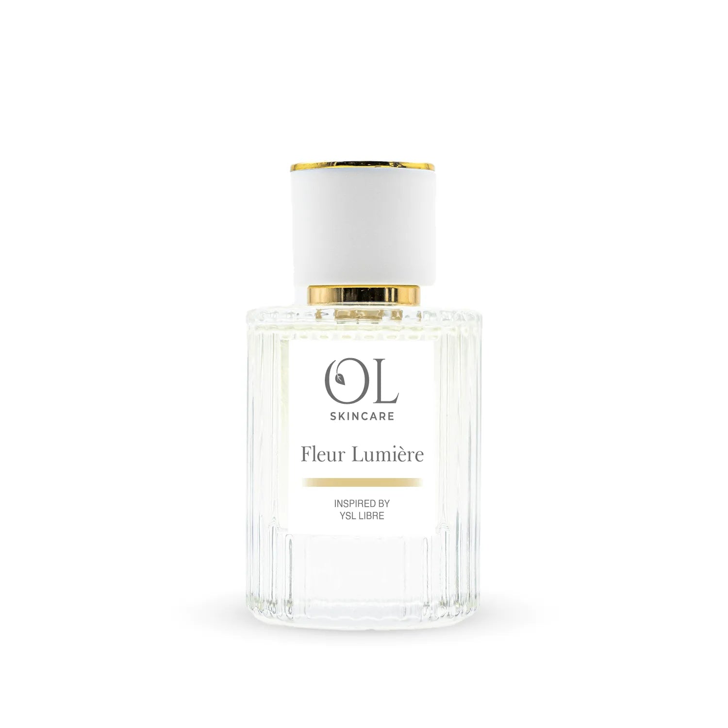 perfume bottle labeled 'Fleur Lumére' by OL Skincare on a white background