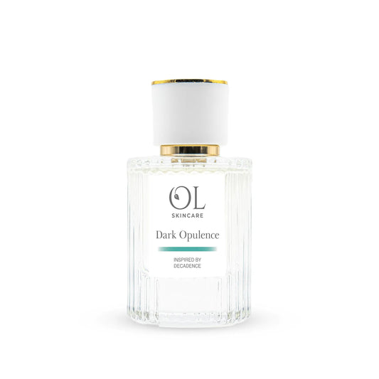 Skincare bottle labeled 'Dark Opulence' by OL Skincare on a white background