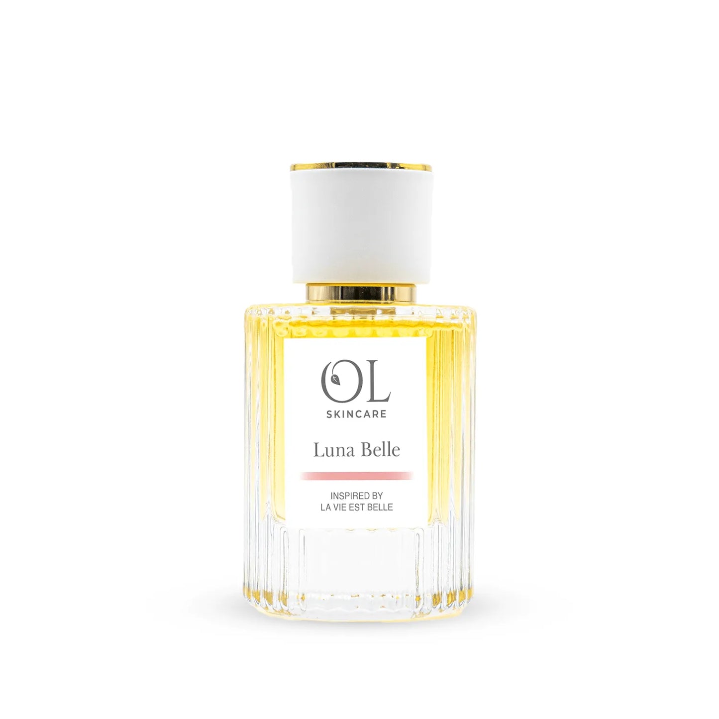 Perfume bottle labeled 'Luna Belle' by OL Skincare on a white background