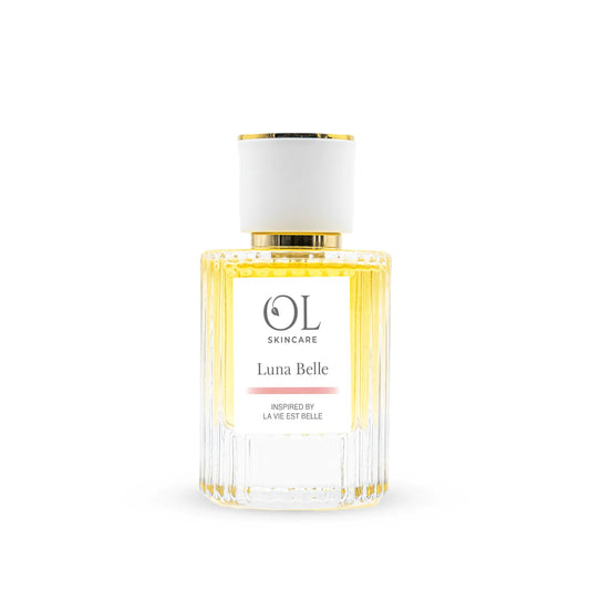 Perfume bottle labeled 'Luna Belle' by OL Skincare on a white background