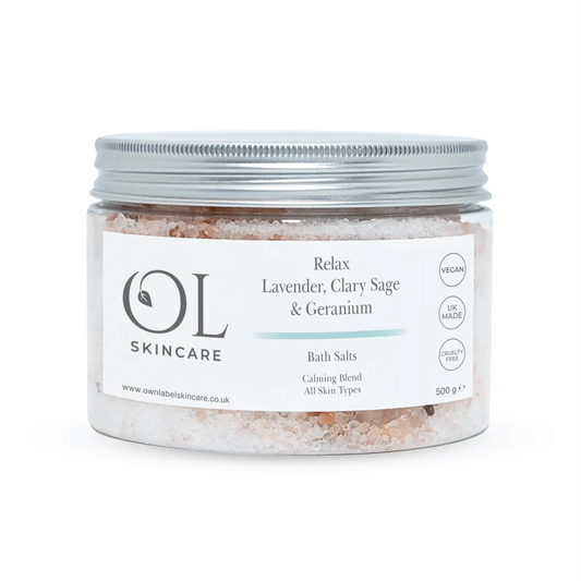 Relax - Lavender, Clary Sage & Geranium Bath Salt | White Label Skincare - ownlabelskincare