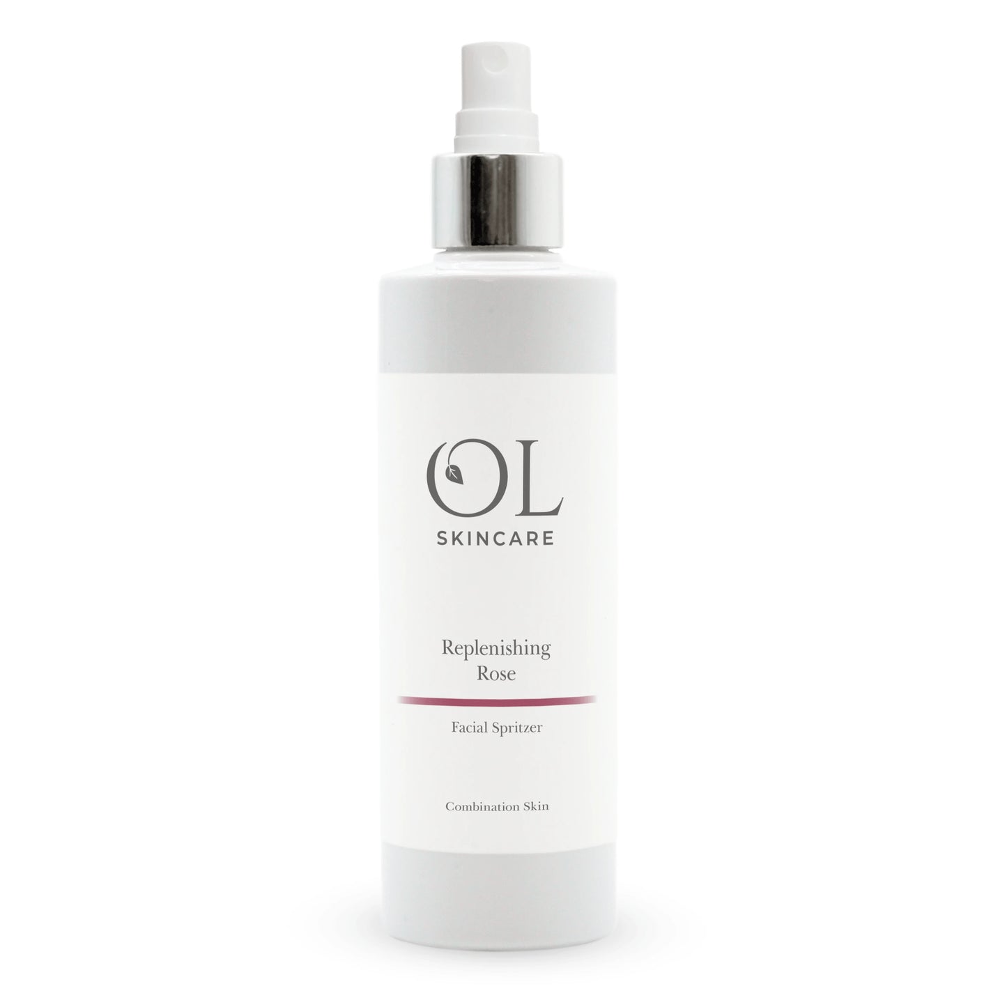 white bottle of rose toner on white back ground 