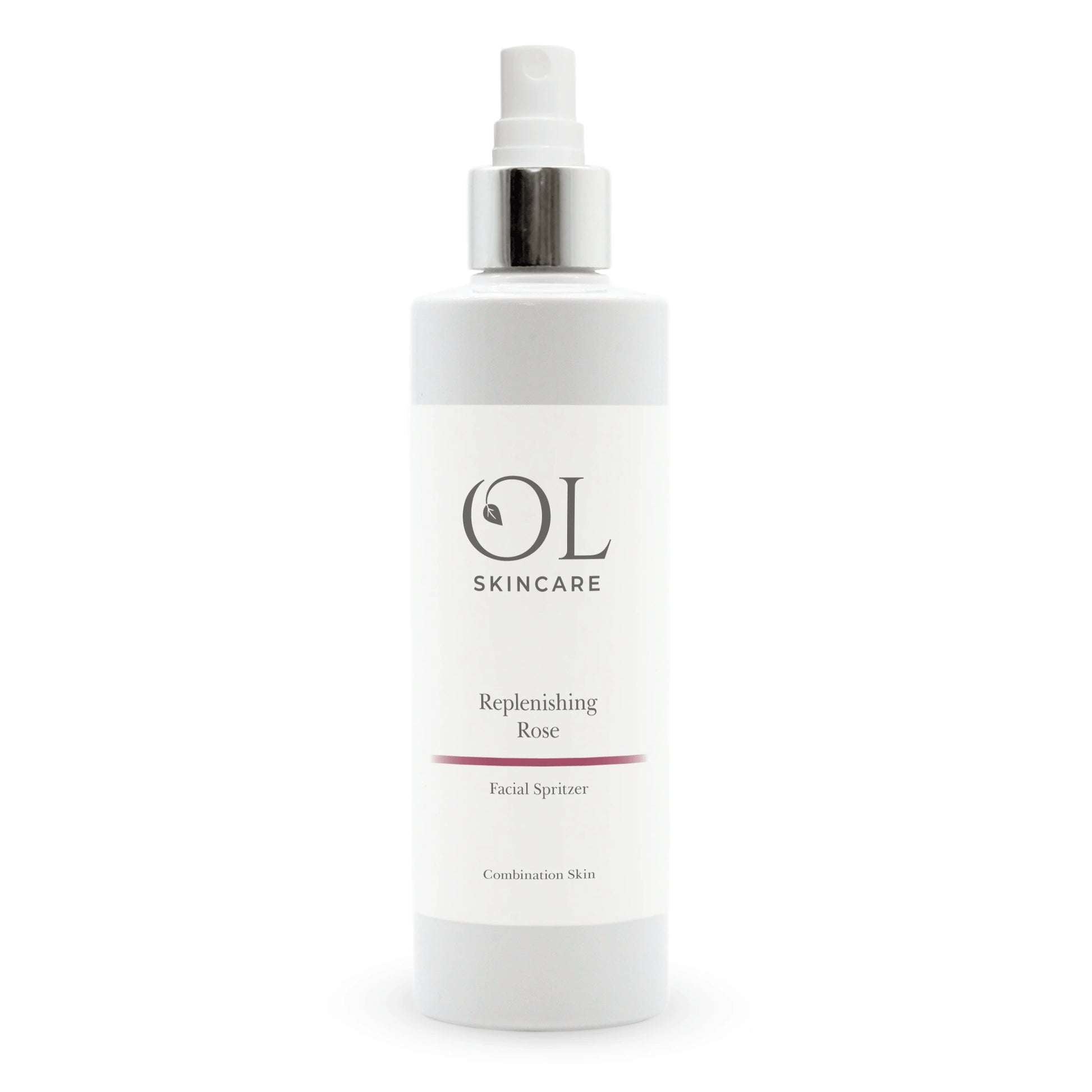 white bottle of rose toner on white back ground 