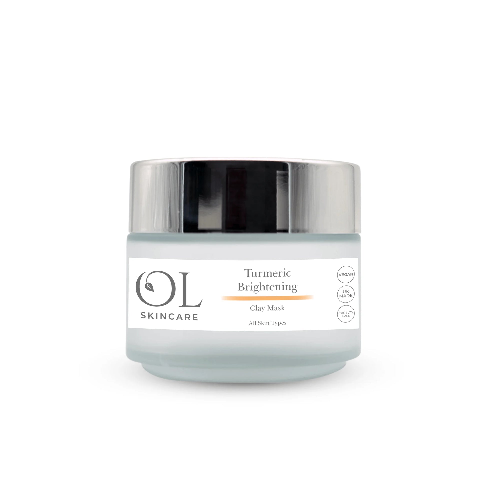 Jar of OL Skincare Turmeric Brightening Clay Mask on a white background