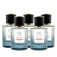Set of six OL Skincare Red Ember aftershave on a white background