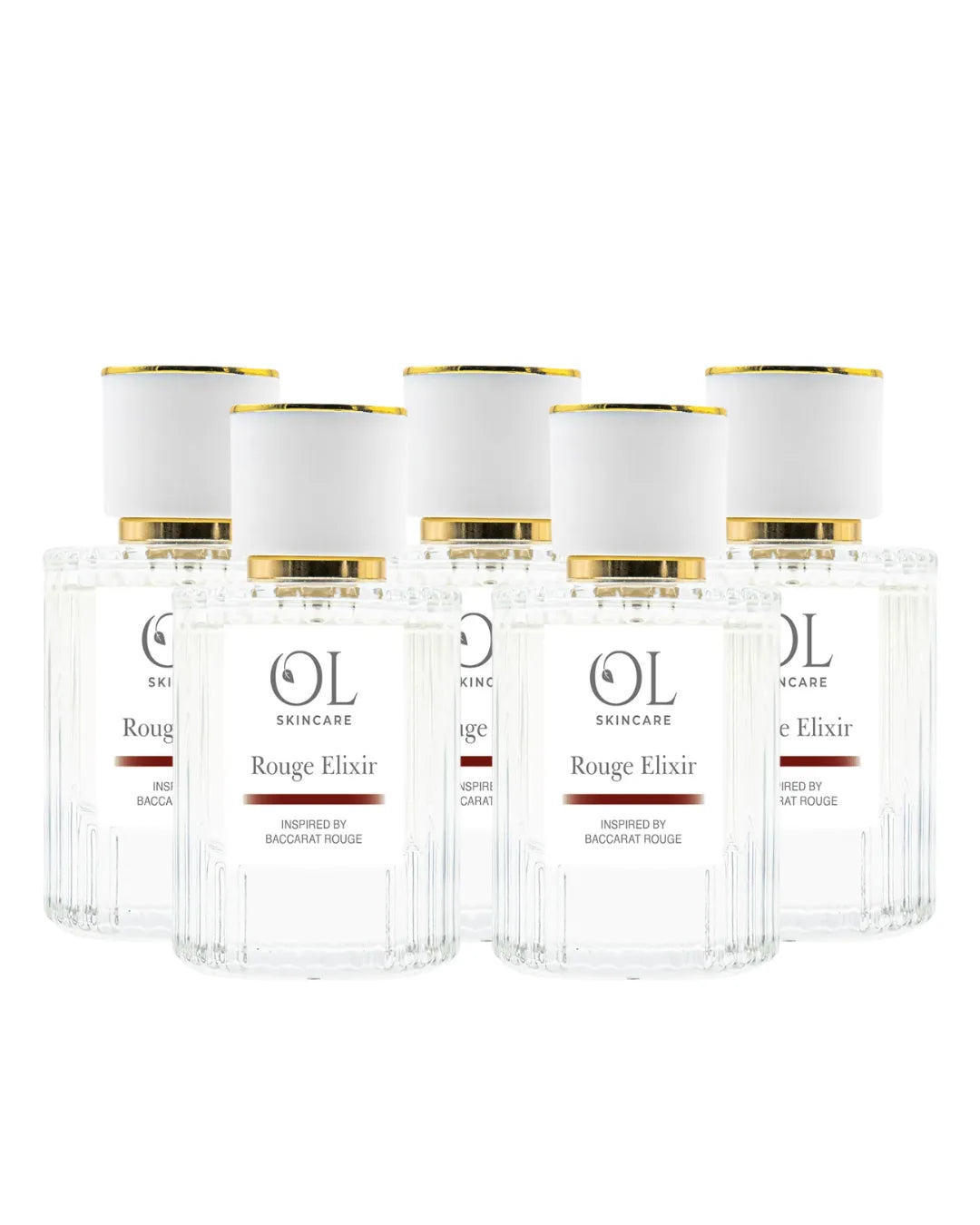 Set of OL Skincare Rouge Elixir Perfumes on a white background