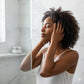 woman using Japanese pear hair scrub 