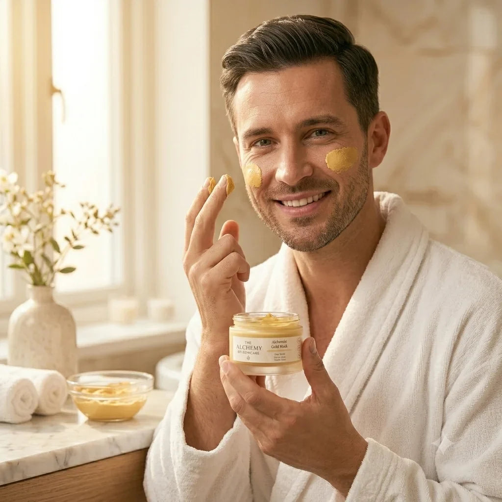 Man applying turmeric face mask