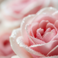 A close-up photograph of a soft pink rose with delicate water droplets on its petals, set against a blurred background of similar pink tones.