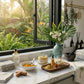 Turmeric clay mask on marble kitchen counter