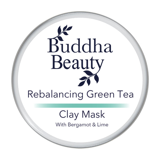 Buddha Beauty Rebalancing Green Tea Clay Mask With Bergamot & Lime, vegan face mask, eco packaging skincare