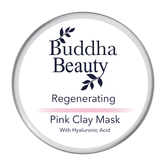 Buddha Beauty Regenerating Pink Clay Mask With Hyaluronic Acid in eco friendly tin